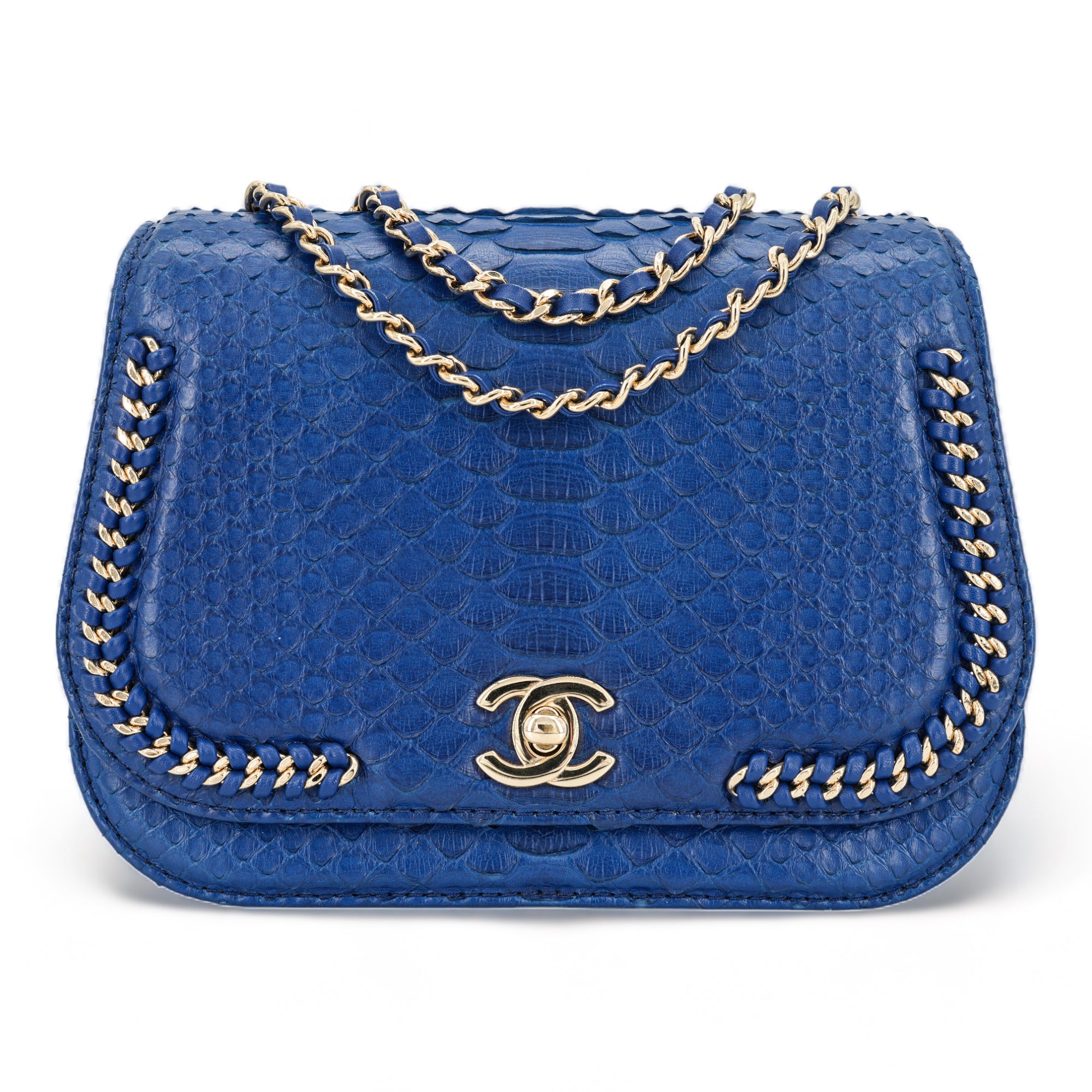 Blue Python Chain Mini Messenger Bag