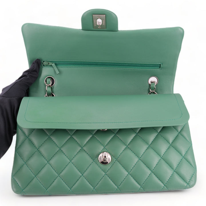 CHANEL Green Lambskin Medium Classic Double Flap Bag | Dearluxe