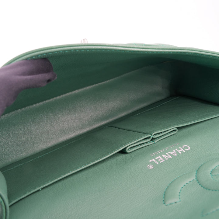 CHANEL Green Lambskin Medium Classic Double Flap Bag | Dearluxe