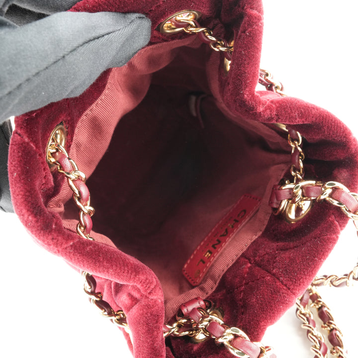 CHANEL Pearl Crush Crystal Ball Mini Bucket Bag in Burgundy Red Velvet - Dearluxe.com