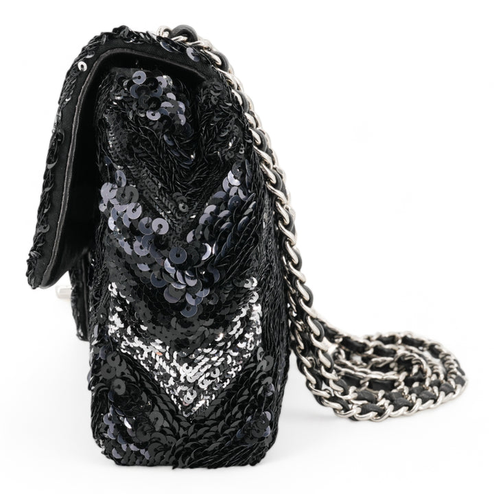 CHANEL Black Chevron Sequin Mini Flap Bag - Dearluxe.com