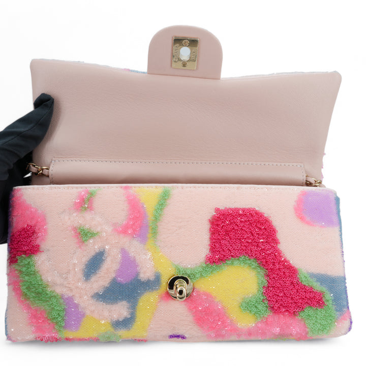 CHANEL Pink Multicolor CC Sequin East West Flap Bag - Dearluxe.com