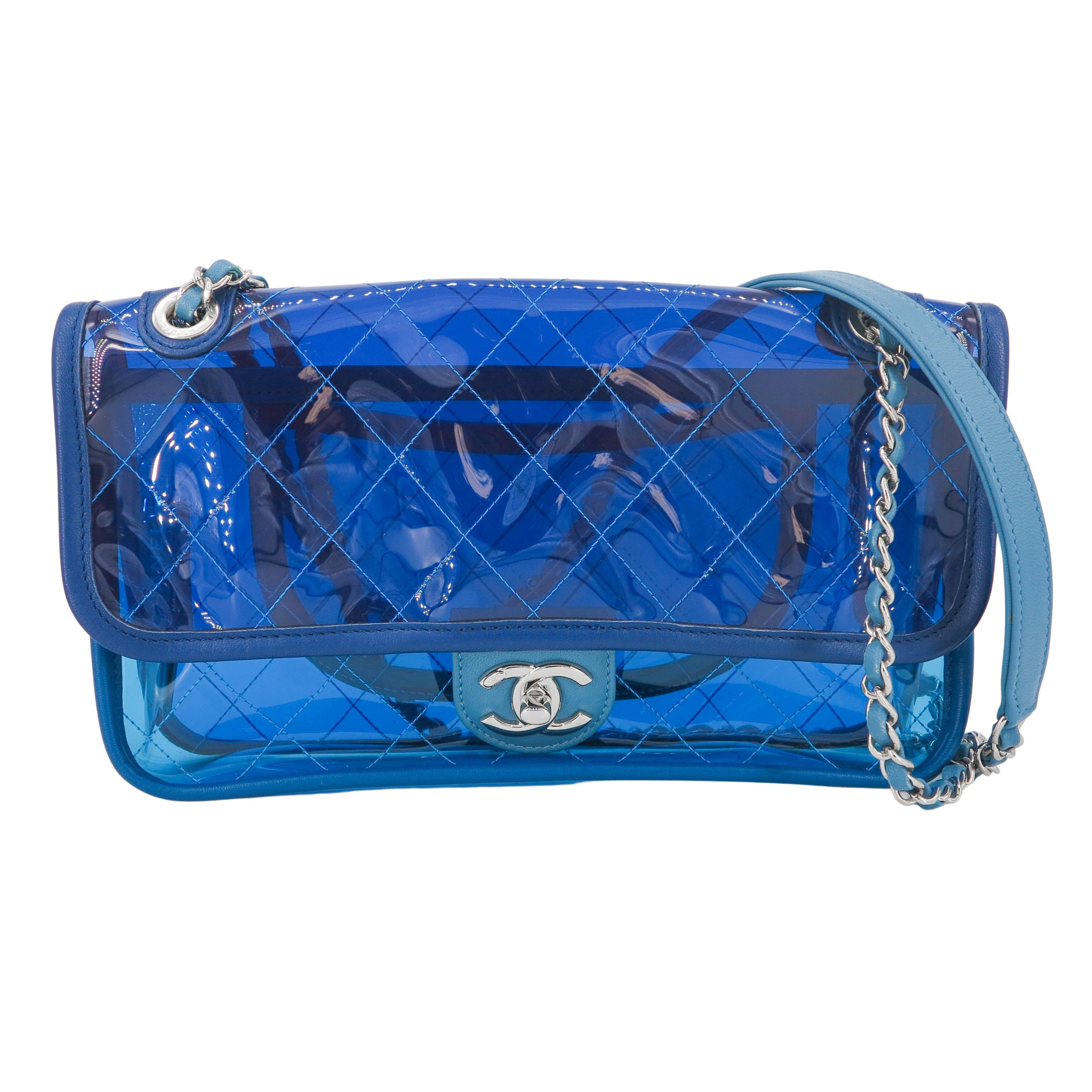 Chanel Blue Transparent Quilted PVC Coco Splash Large Shopping