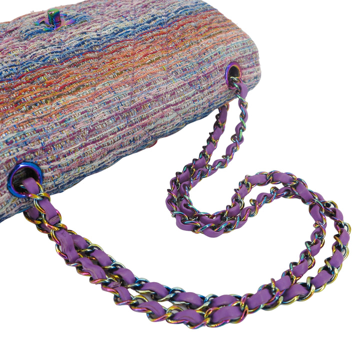 CHANEL 20C Purple Rainbow Tweed Medium Classic Double Flap Bag Rainbow Hardware - Dearluxe.com