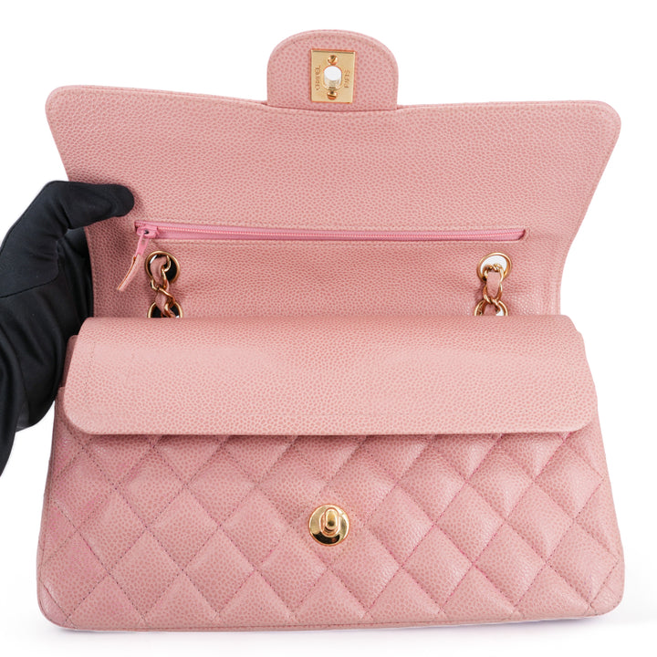 CHANEL Vintage Pink Caviar Medium Classic Double Flap Bag 8 Series - Dearluxe.com