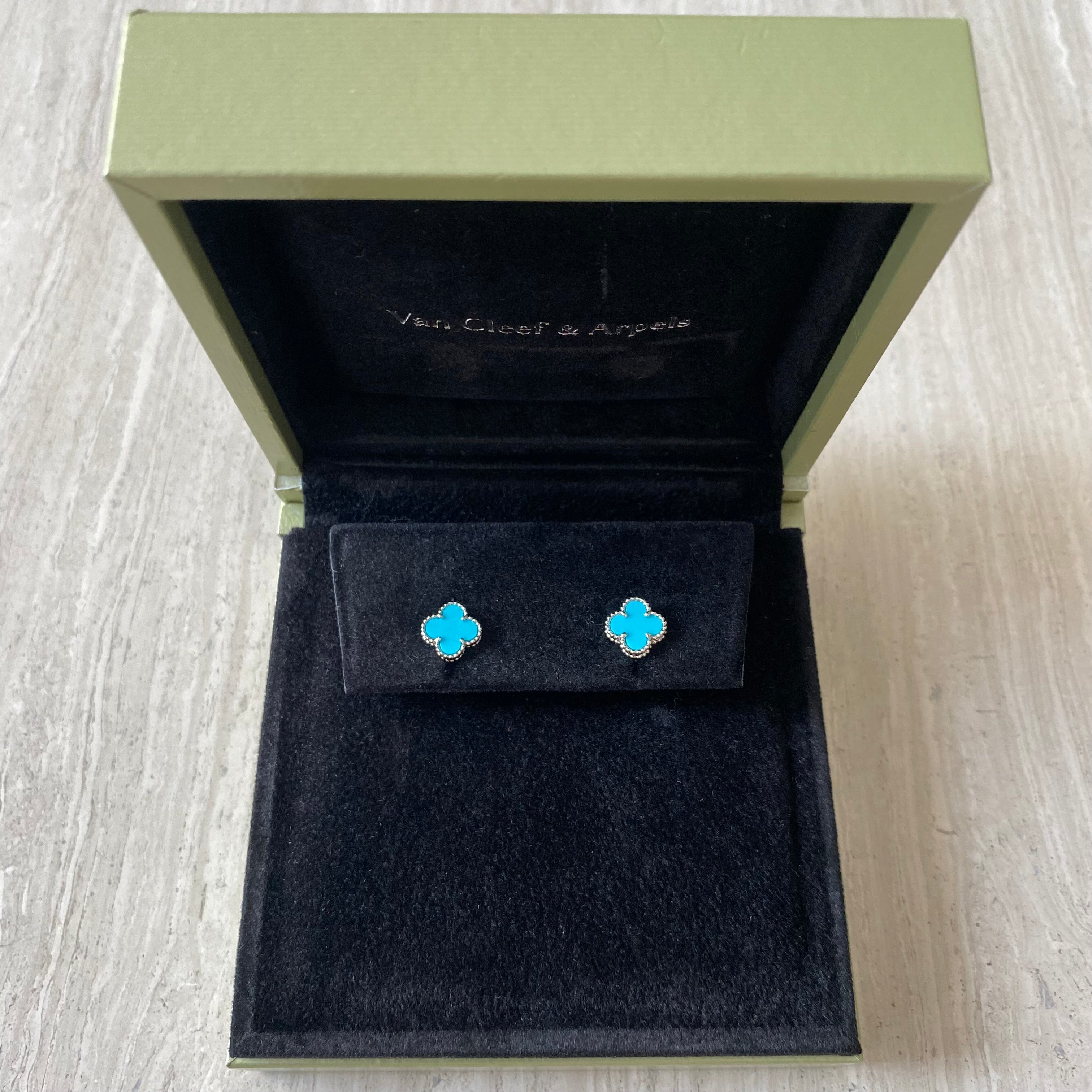 Turquoise Sweet Alhambra 18k White Gold Earrings - Main Image