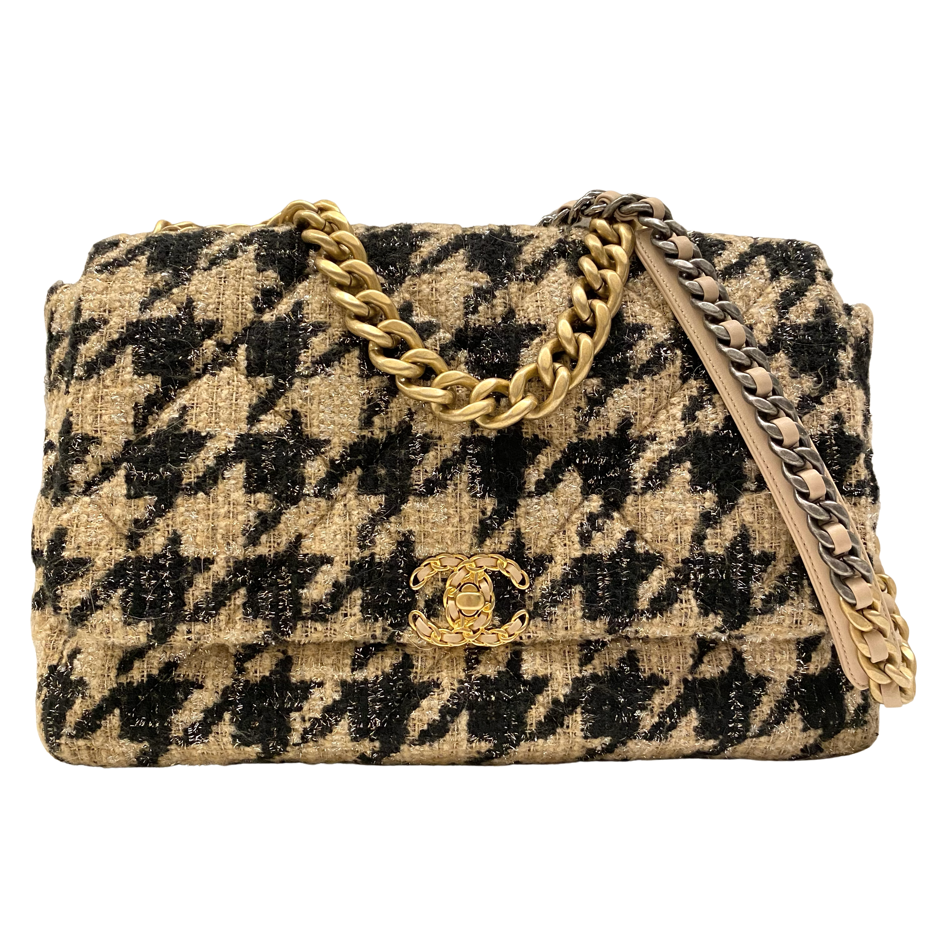 Chanel 19 Houndstooth Tweed and Ribbon Maxi Flap Bag Nwt Rare Collectors  Piece