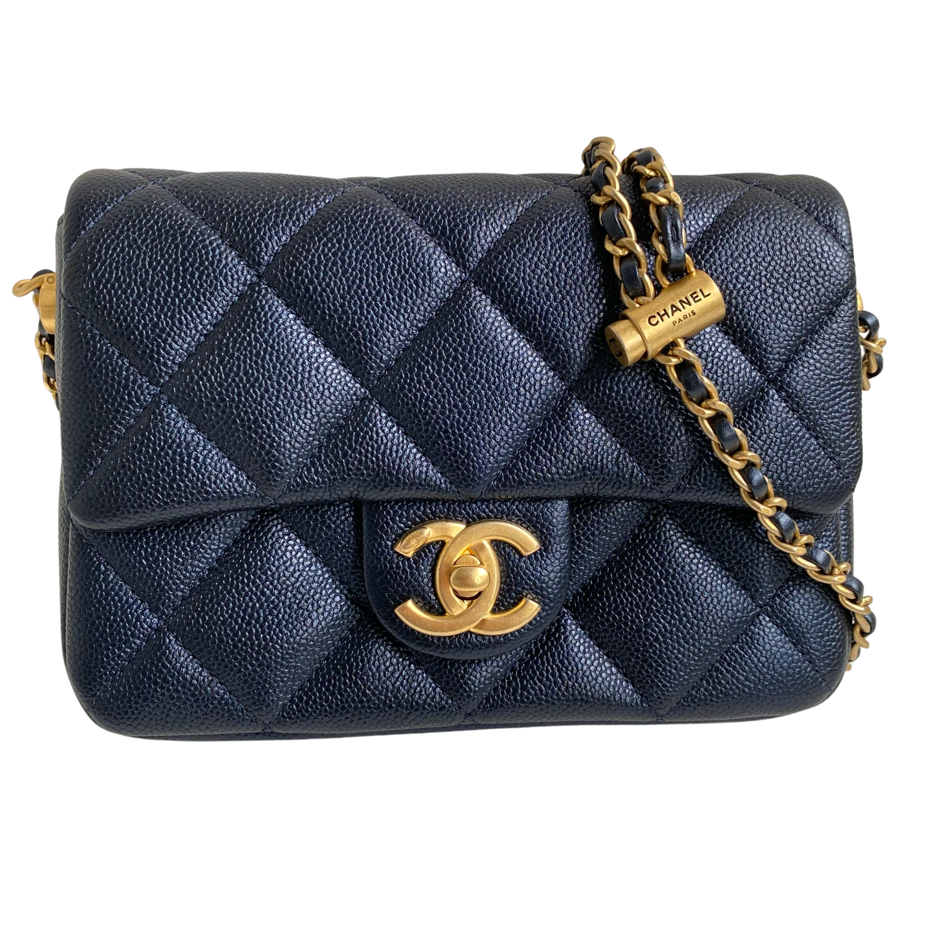 Chanel My Perfect Mini Flap Bag Blue Iridescent Caviar Antique