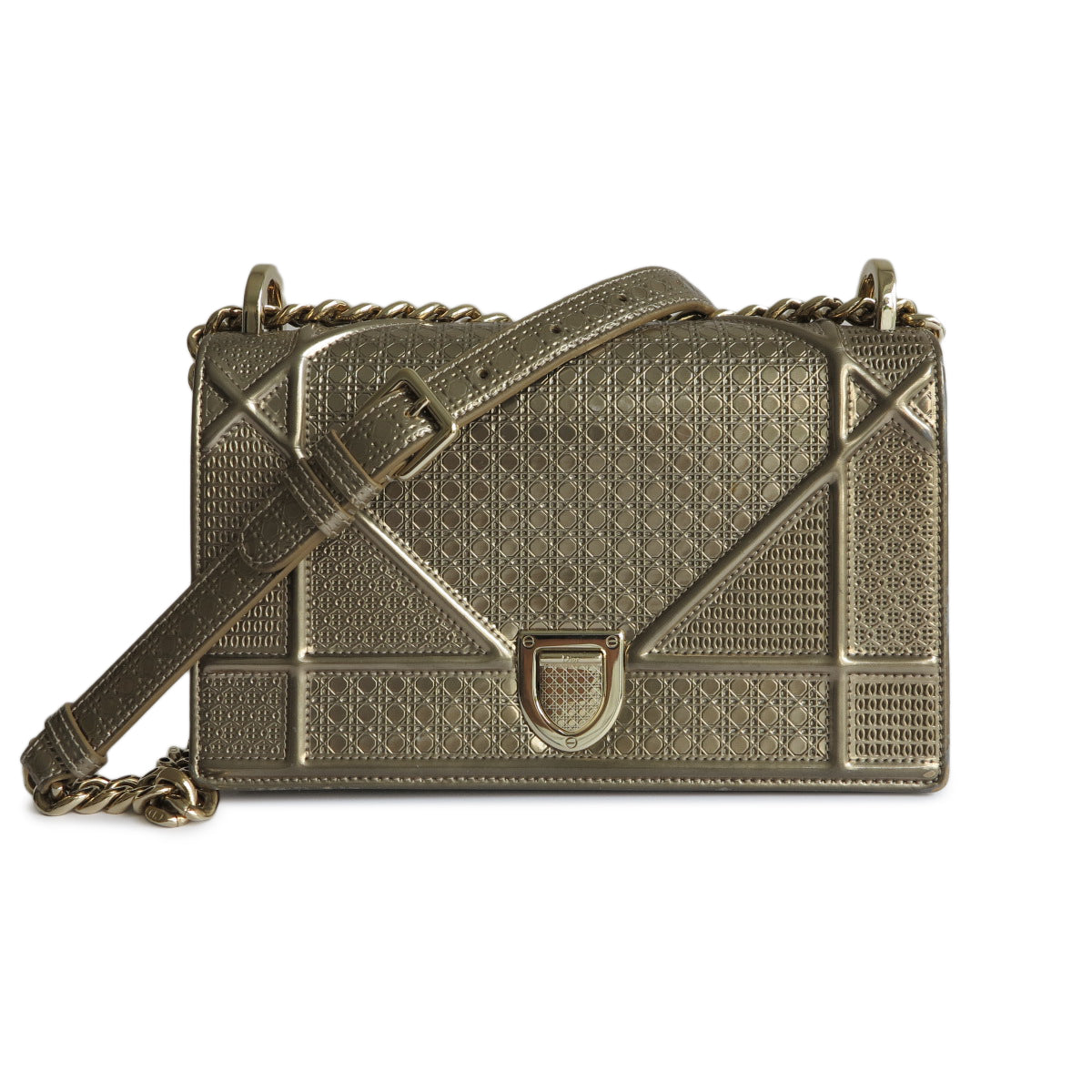 Dior Small Diorama Bag in Gold Micro-Cannage Patent Leather