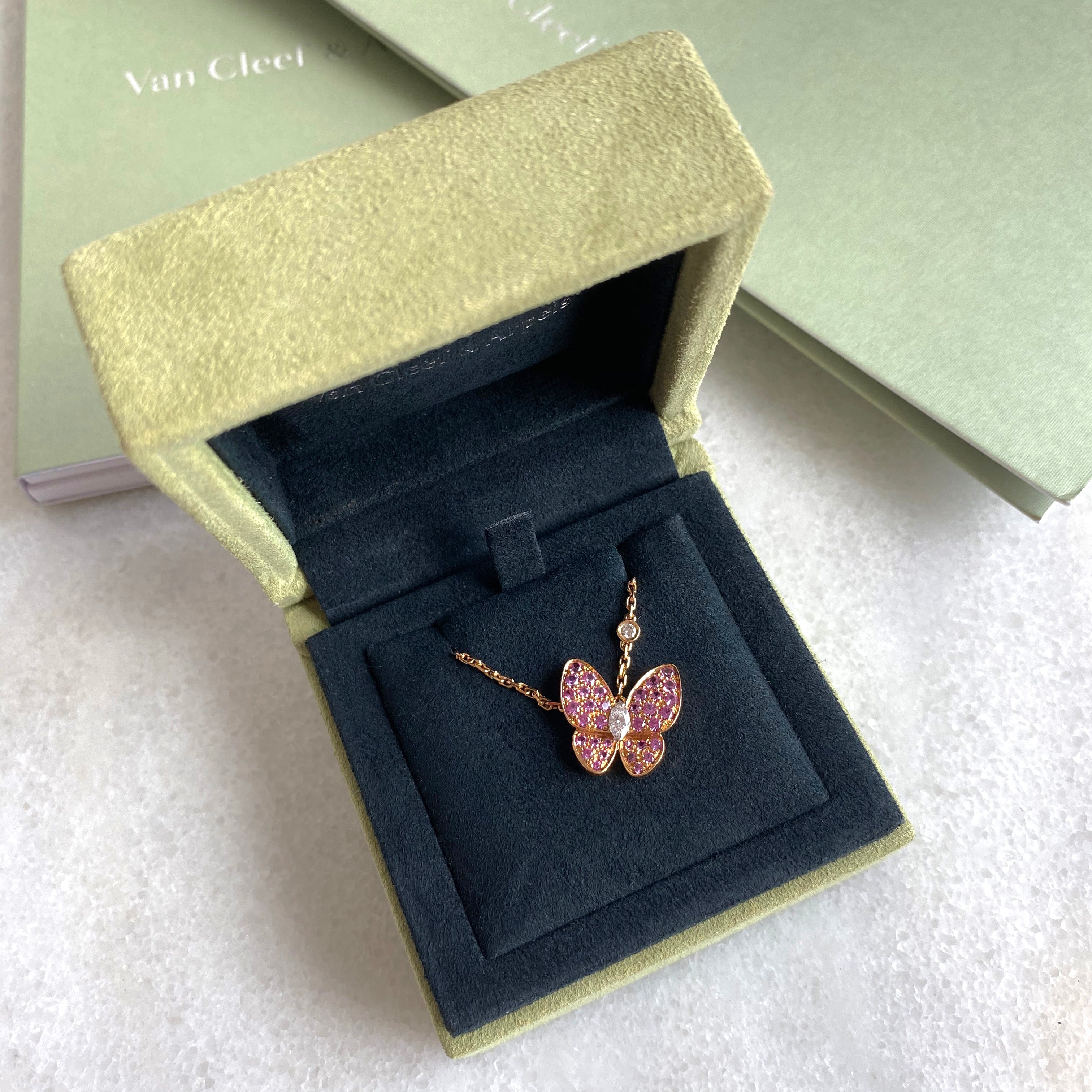 VAN CLEEF ARPELS Two Butterfly Pink Sapphire Diamond Pendant