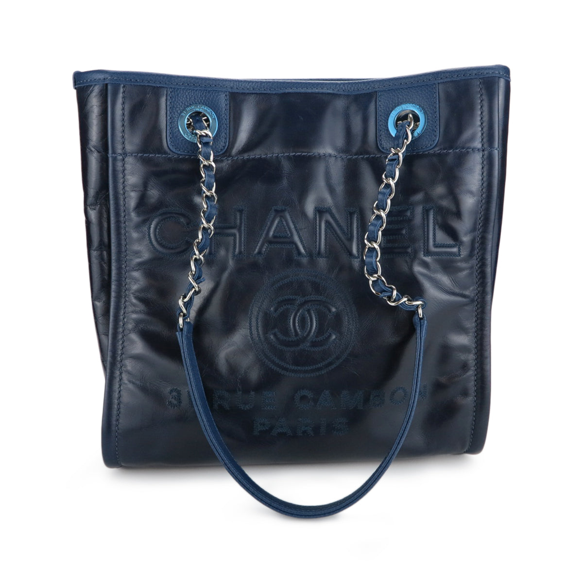 Chanel Blue Canvas and Calfskin Mini Deauville Tote at 1stDibs