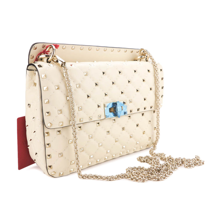 Valentino Small Rockstud Spike Quilted Shoulder Bag in Ivory | Dearluxe.com