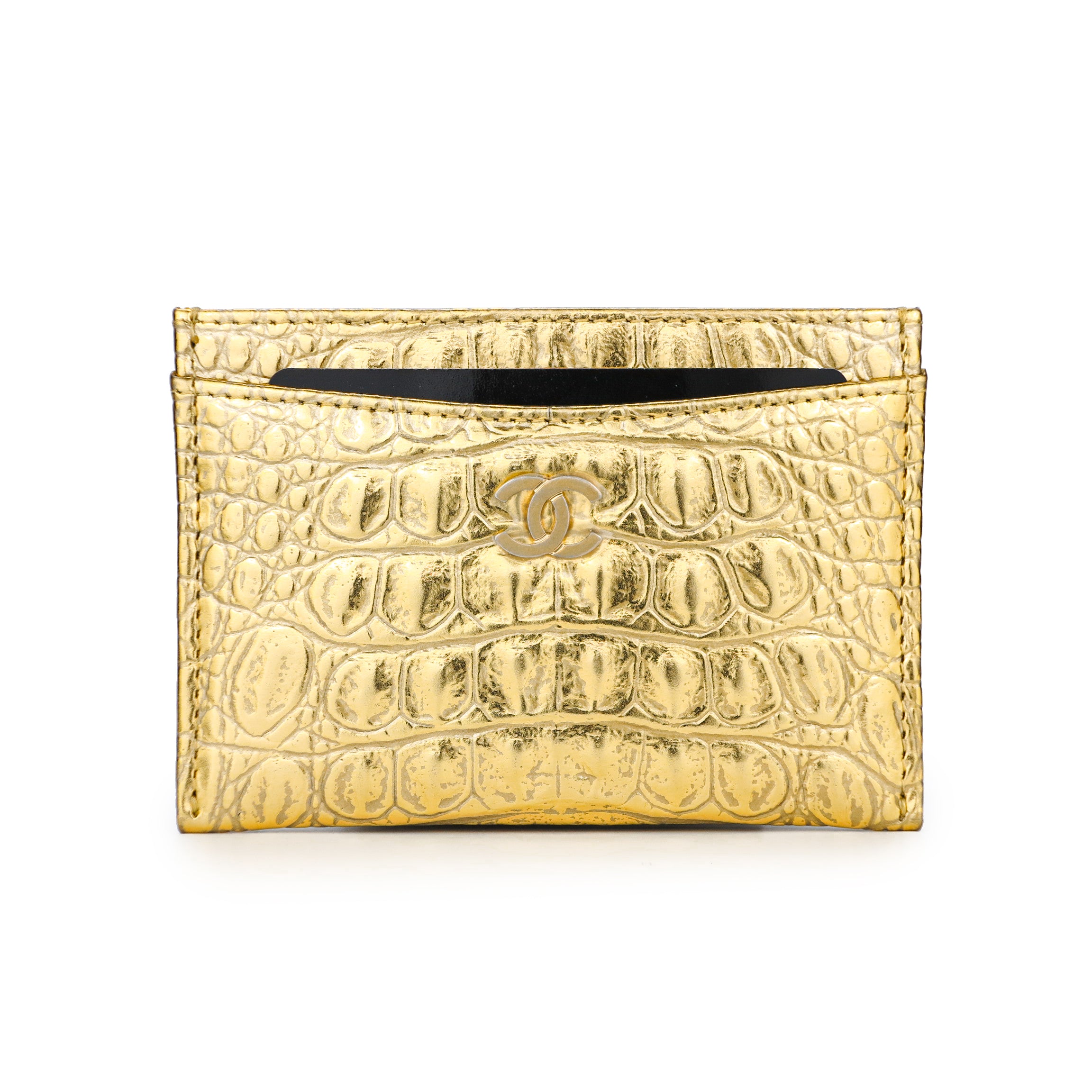 CHANEL Classic Card Holder in Gold Croc Embossed Calfskin  display picture 1