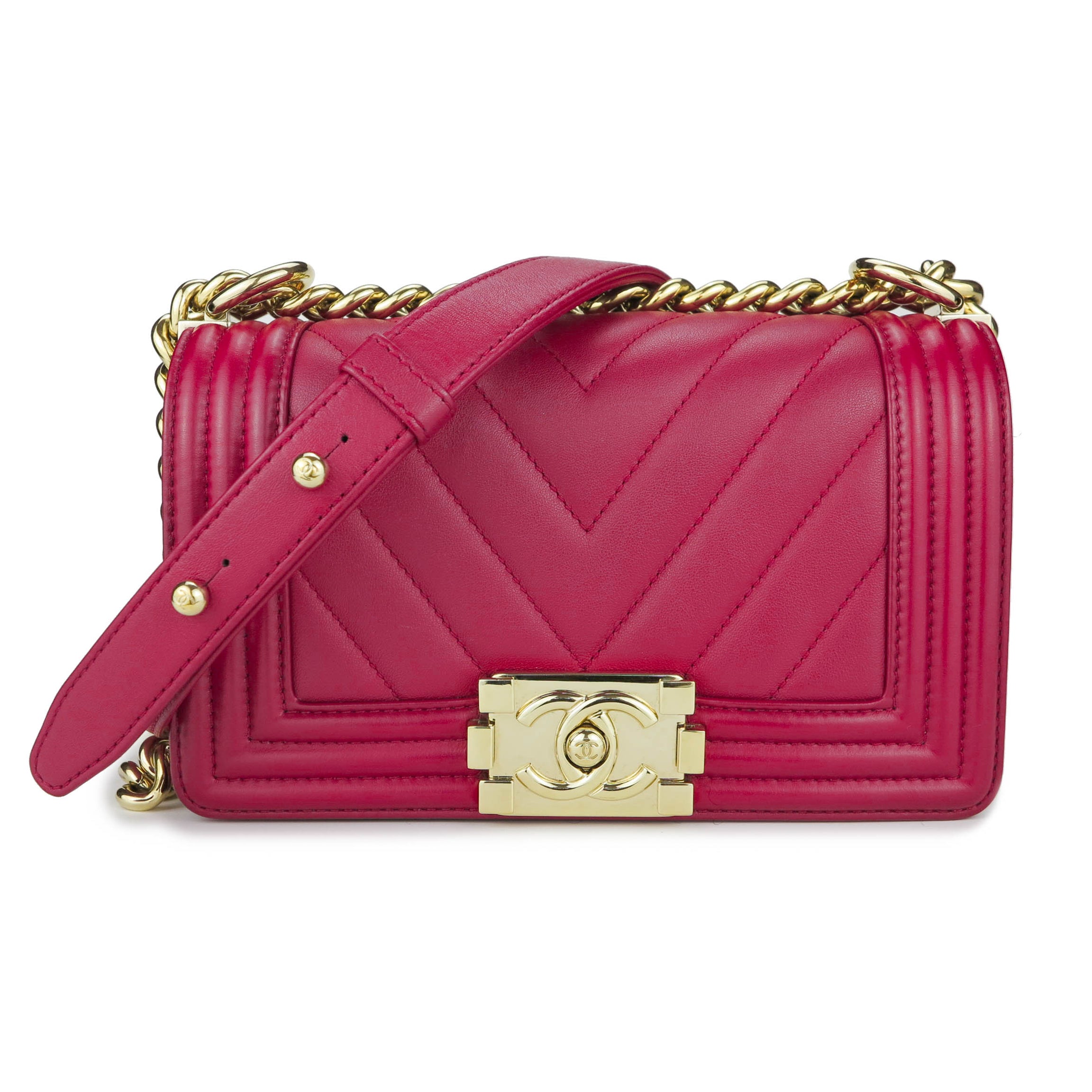 Chanel Pink & Multicolor Tweed Chevron Pearl Boy Bag Small Q6BFOF28PH000