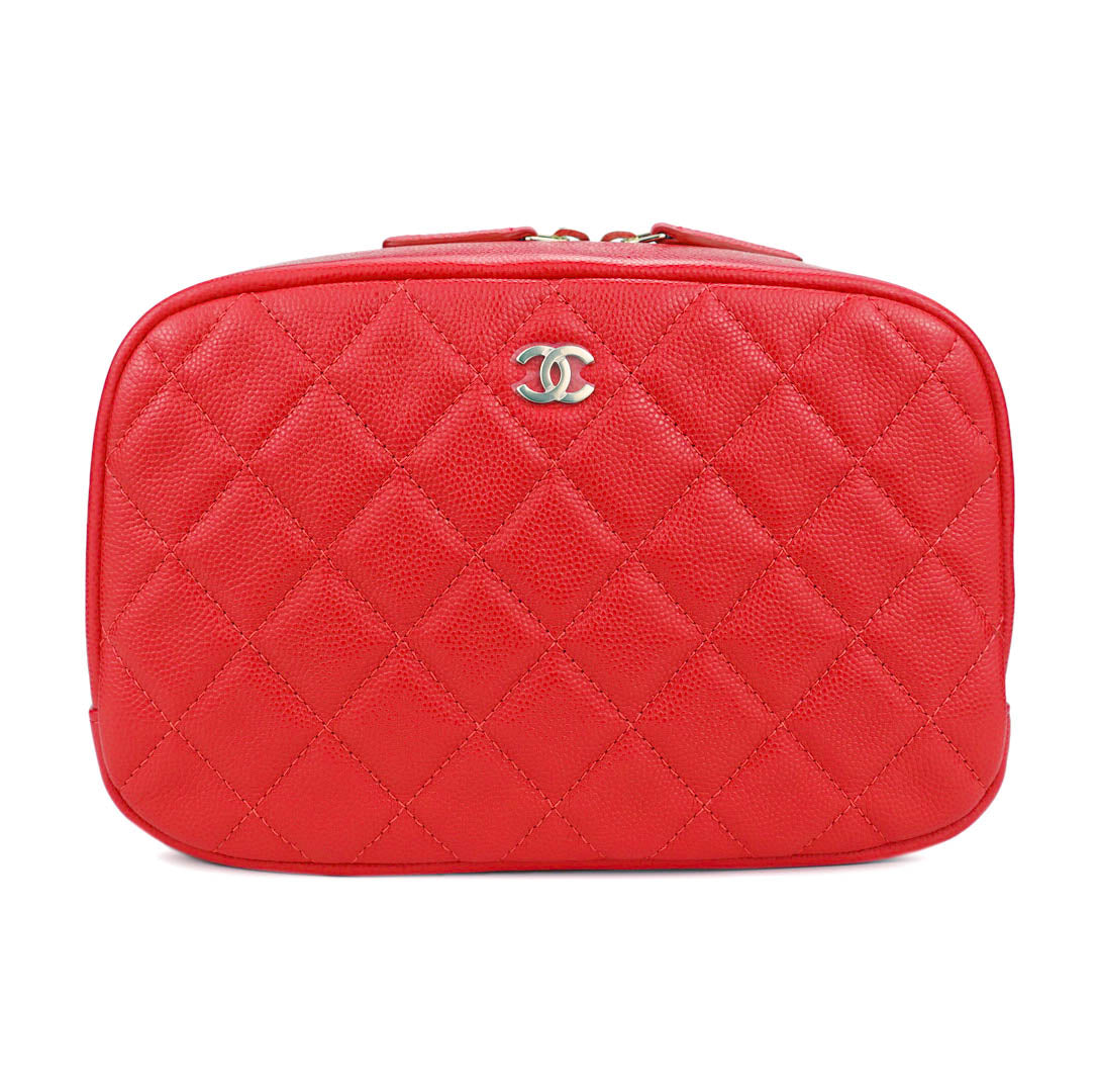 overse Køb Egenskab CHANEL Large Cosmetic Zipper Pouch in Red Caviar | Dearluxe