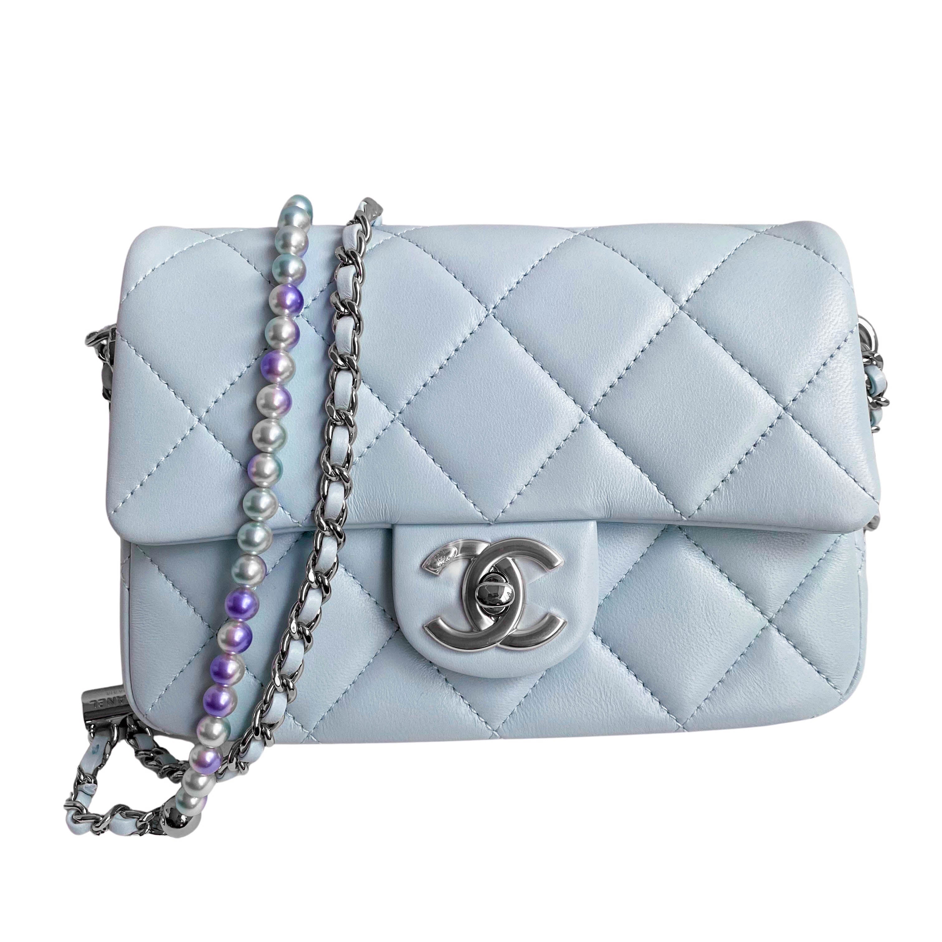 CHANEL 21K Iridescent Light Blue Caviar My Perfect Square Mini Flap Ba –  AYAINLOVE CURATED LUXURIES
