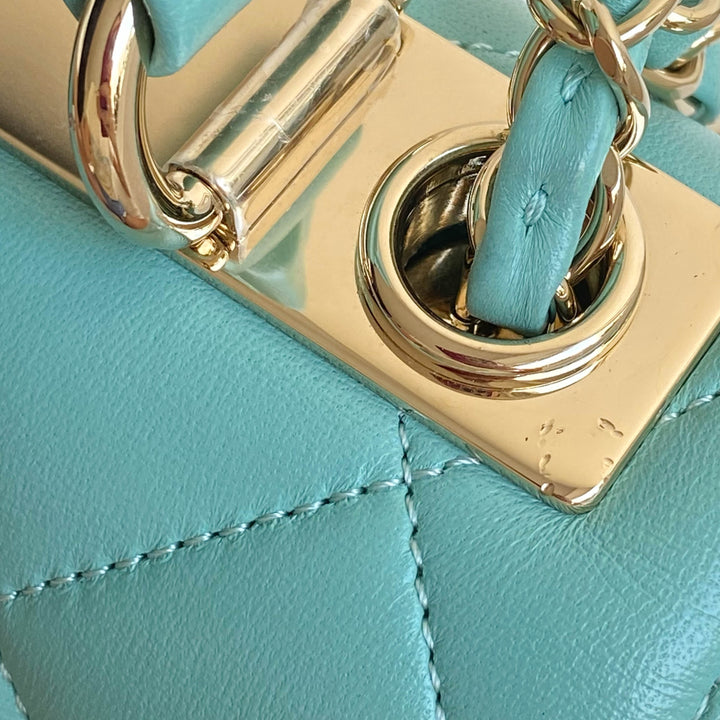 CHANEL Small Trendy CC Flap Bag with Top Handle in Tiffany Blue Lambskin - Dearluxe.com