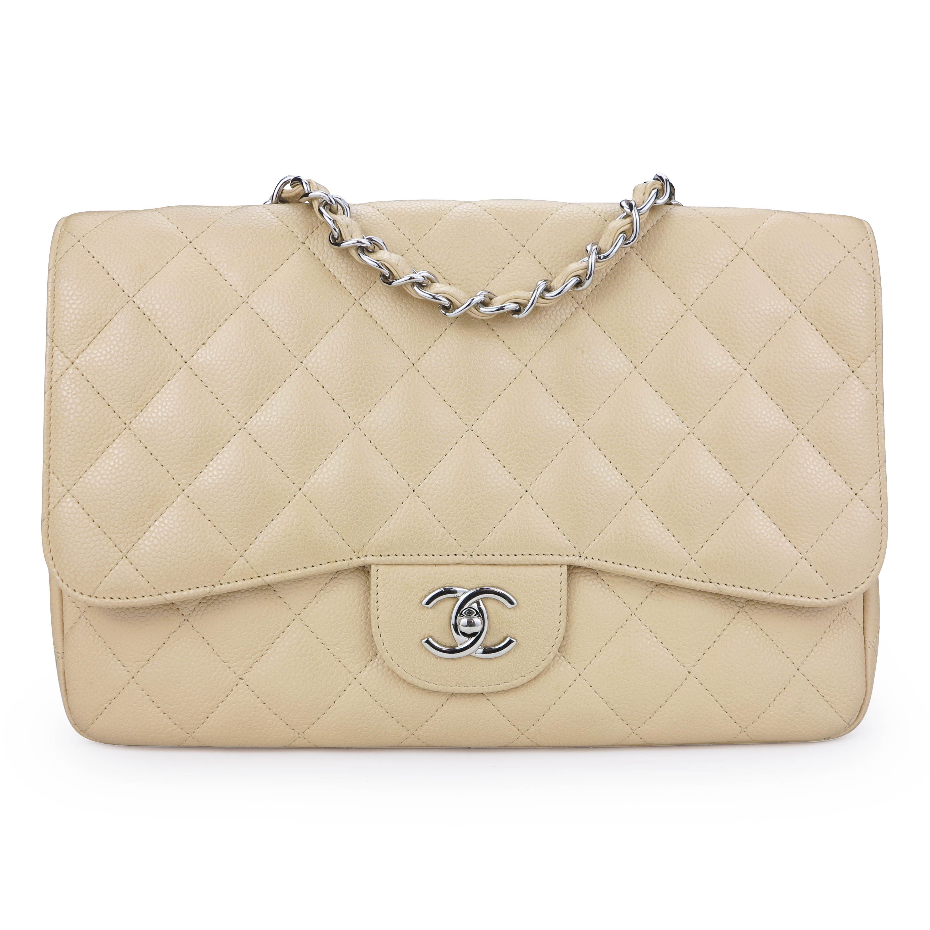 Chanel Jumbo Caviar Beige Single Flap Bag GHW