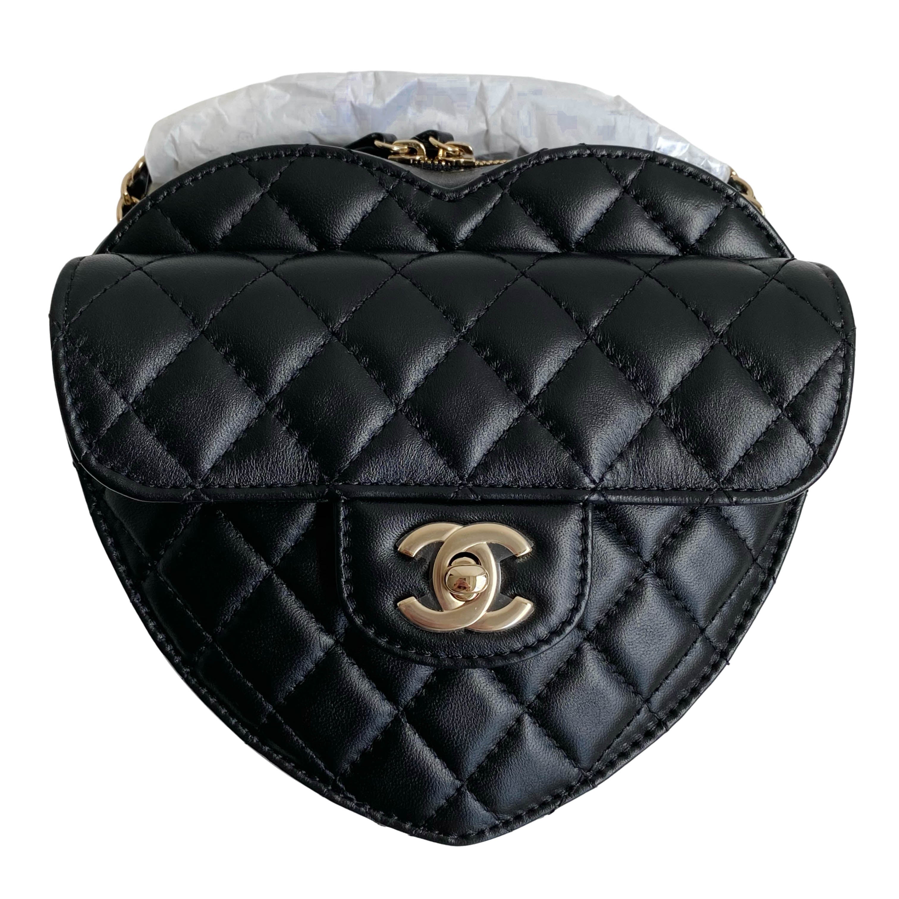 Chanel Heart Clutch With Chain 22S Black Lambskin in Lambskin Leather with  Gold-tone - US