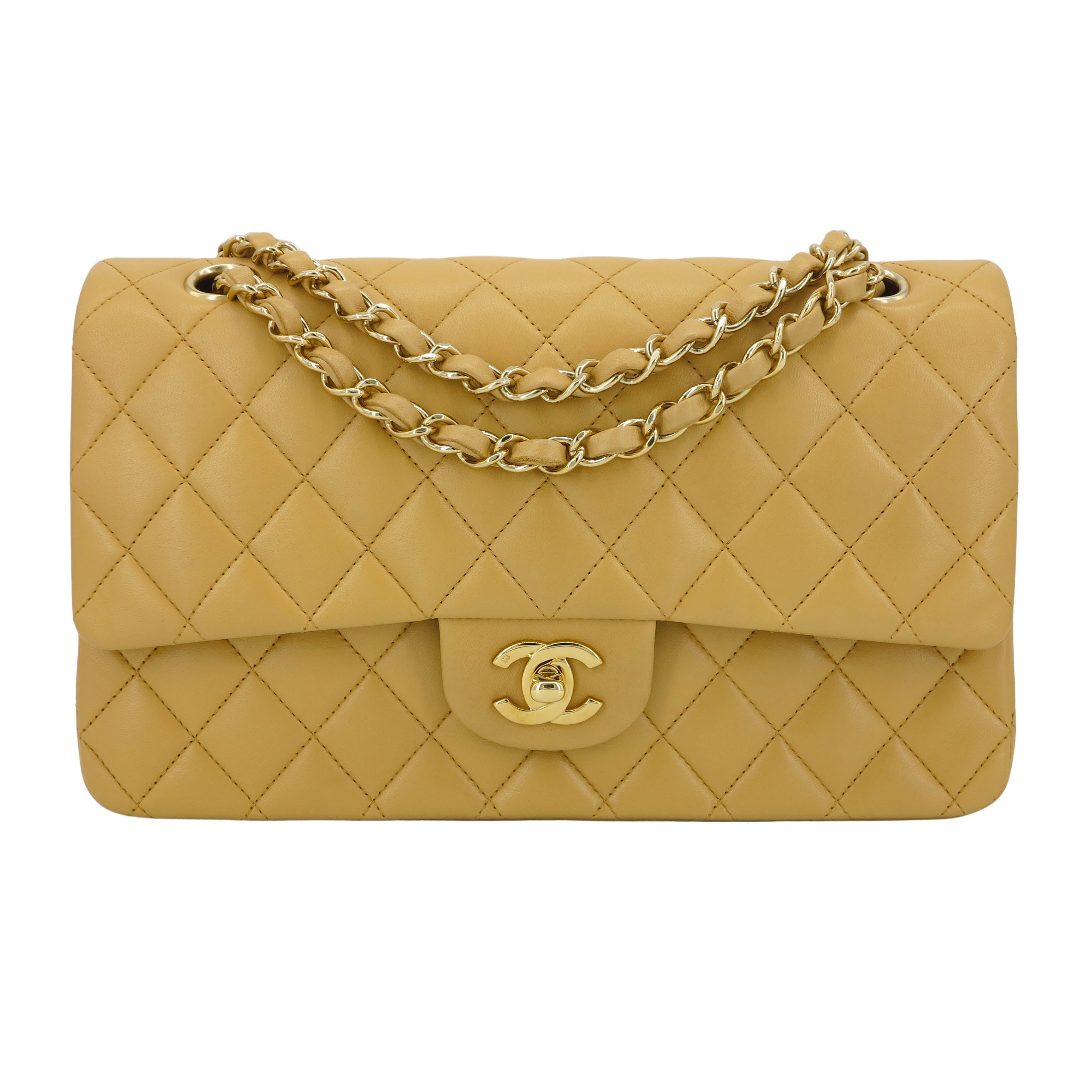 Chanel Beige Lambskin Medium Timeless Double Flap Bag