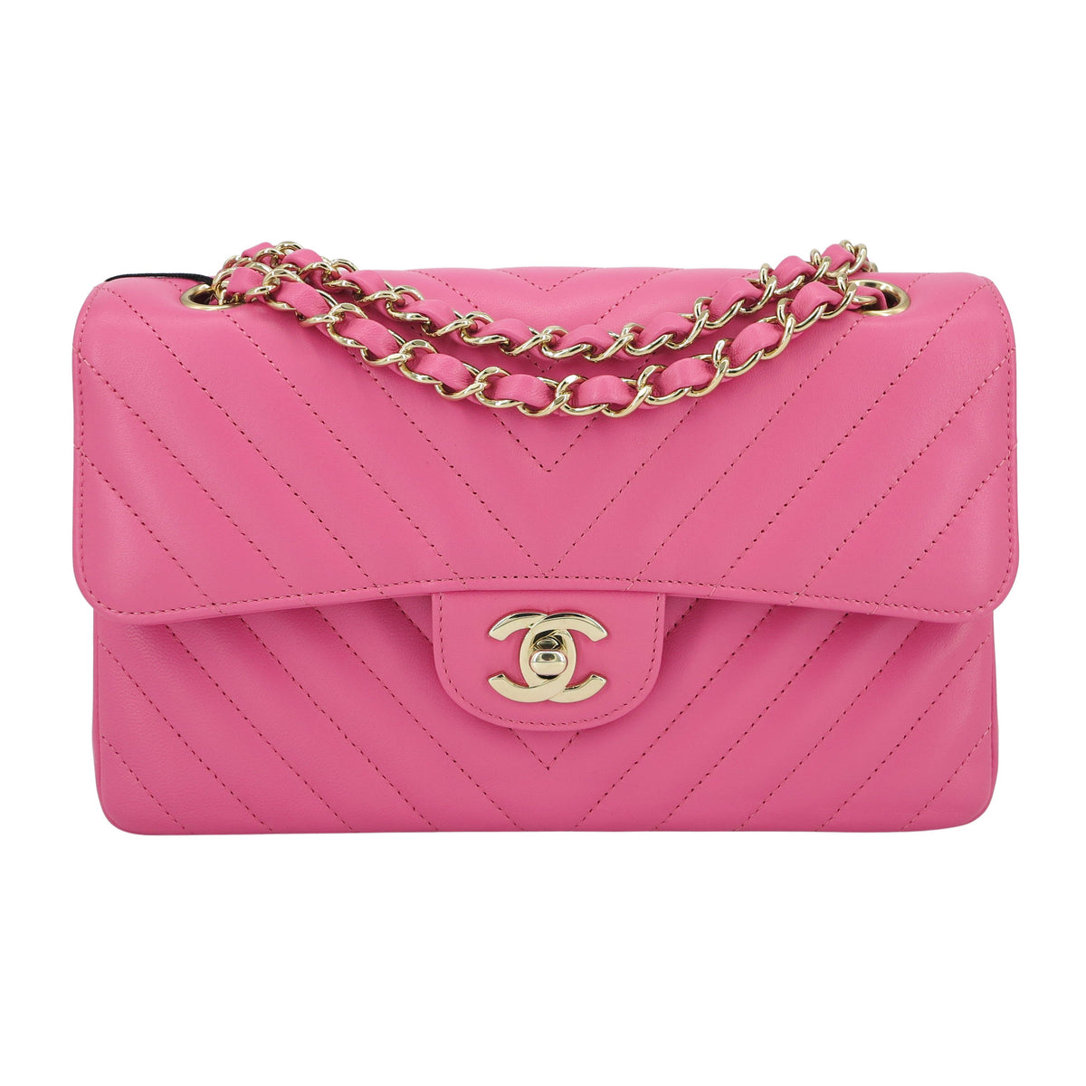 CHANEL Small Chevron Classic Double Flap Bag in 19C Barbie Pink | Dearluxe