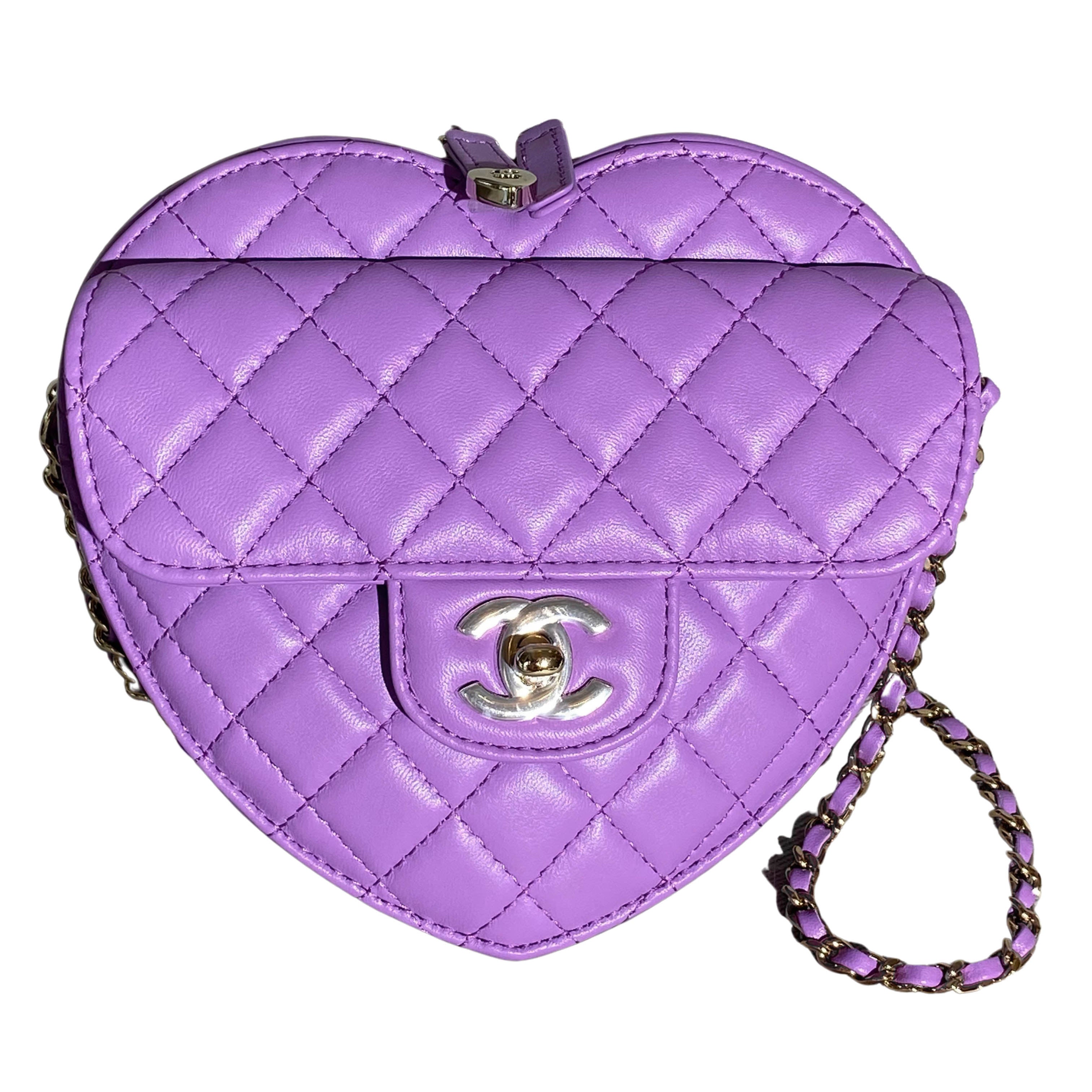 CHANEL 22S QUILTED LAMBSKIN HEART PUPLE LARGE BAG 100% AUTHENTIC IN HAND