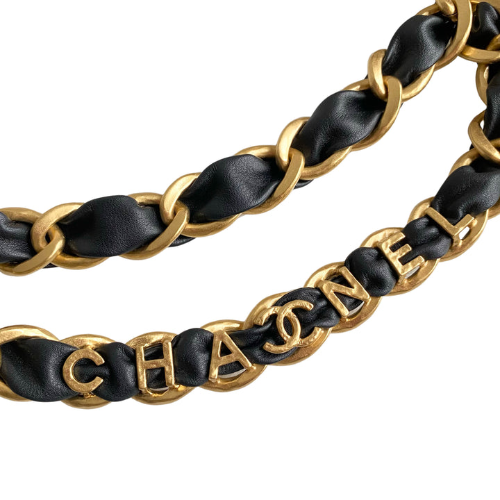 CHANEL 20C Letter Logo Black Leather Gold Chain Belt - Dearluxe.com