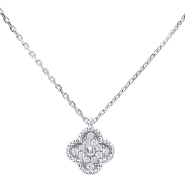 Pavé Diamond Sweet Alhambra Pendant Necklace 18K White Gold