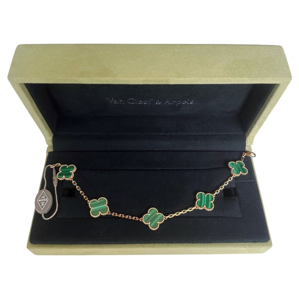 VAN CLEEF & ARPELS Malachite Vintage Alhambra 5 Motifs Bracelet 18k Yellow Gold - Dearluxe.com