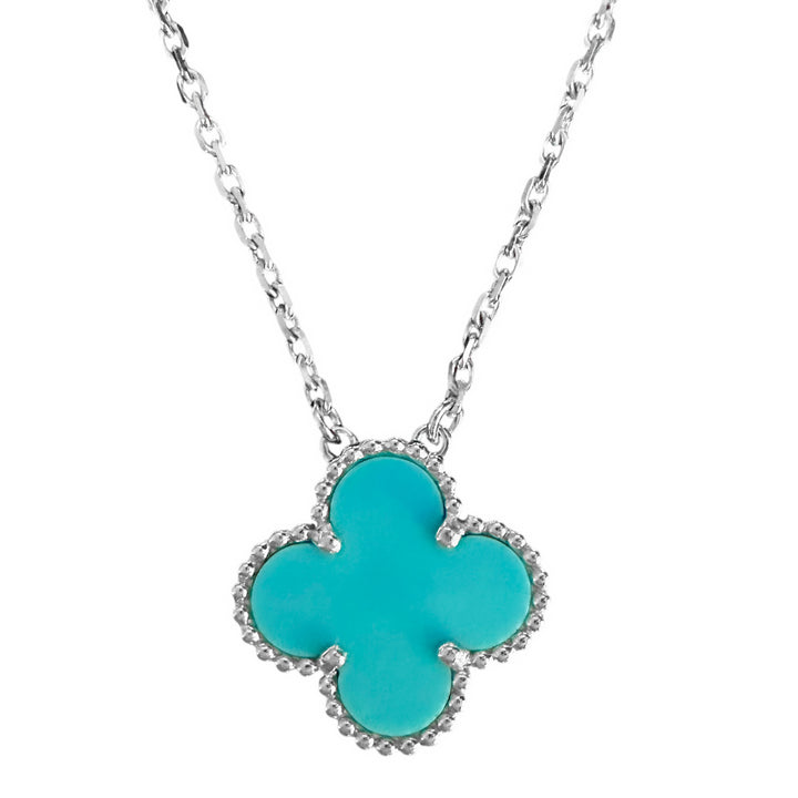 VAN CLEEF & ARPELS Vintage Alhambra Pendant Necklace 18k White Gold Turquoise - Dearluxe.com