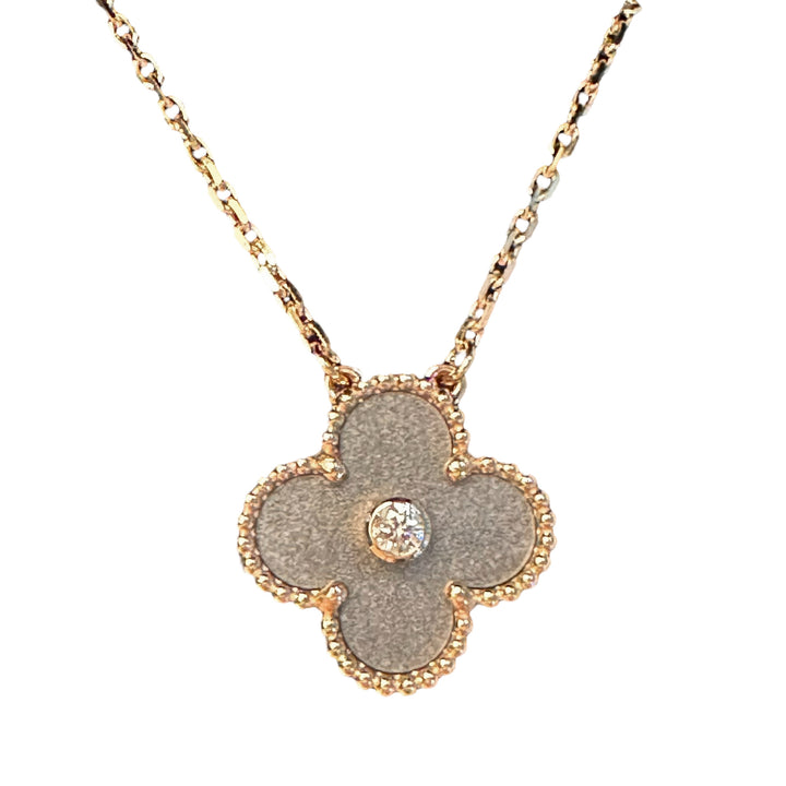 VAN CLEEF & ARPELS 2023 Silver Obsidian Vintage Alhambra Diamond Holiday Pendant Necklace - Dearluxe.com
