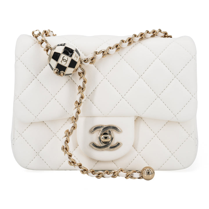 Chanel 23c White Lambskin Pearl Crush Mini Square Flap Bag | Dearluxe