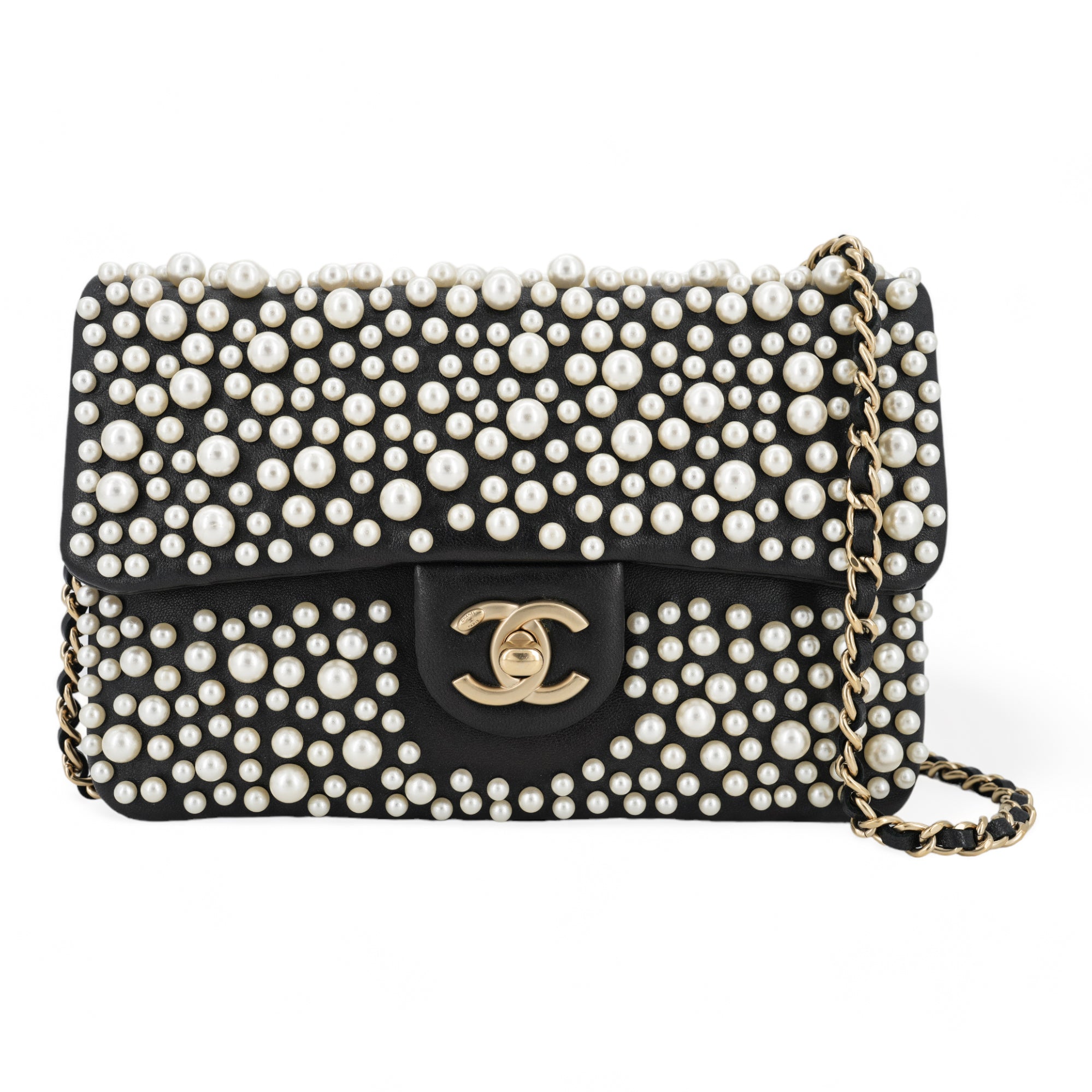 Chanel Paris-Dubai Pearly Flap Bag Pearl Embellished Leather Mini White  4438555