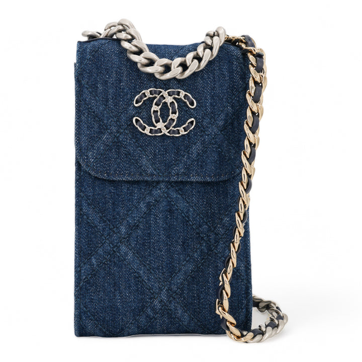 CHANEL 22P Denim Chanel 19 Phone Holder with Chain - Dearluxe.com