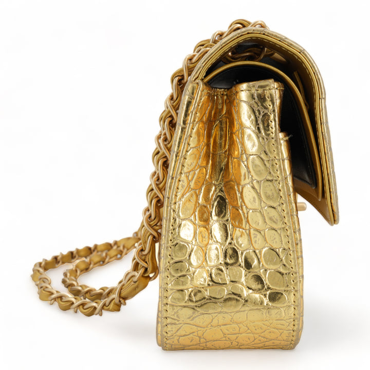 Timeless Chanel Gold Metallic Crocodile Embossed calf leather Mini