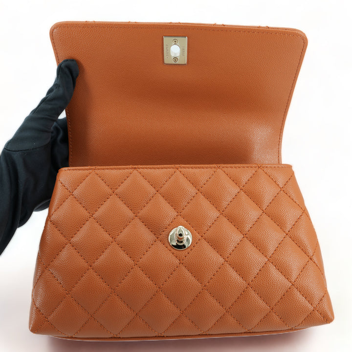 Chanel Mini Coco Handle Flap Bag in 21A Brown Caramel Pumpkin Caviar | Dearluxe