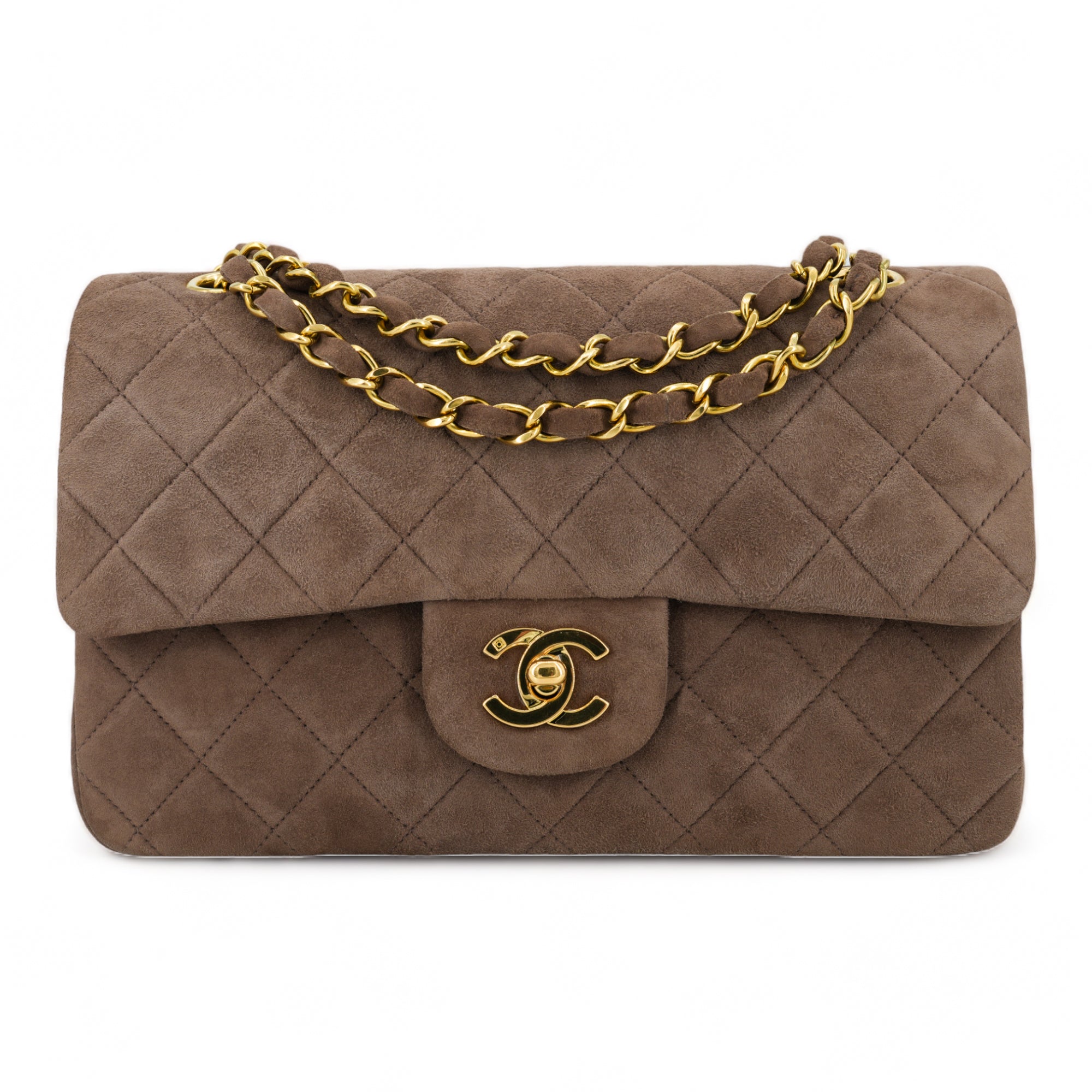 CHANEL Vintage Brown Suede Small Classic Double Flap Bag Dearluxe