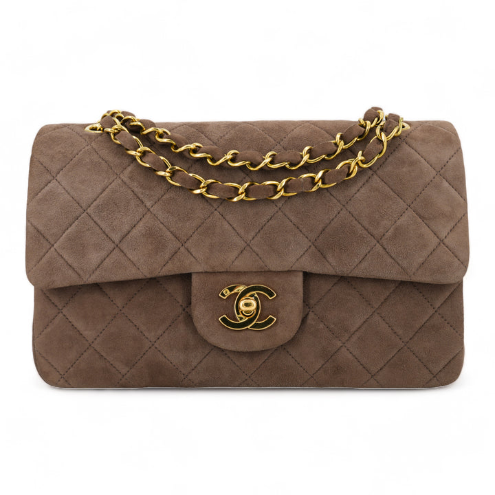 CHANEL Vintage Brown Suede Small Classic Double Flap Bag
