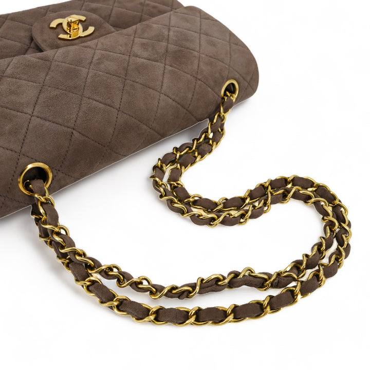 CHANEL Vintage Brown Suede Small Classic Double Flap Bag - Dearluxe.com