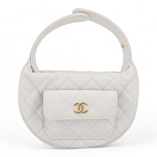 CHANEL 23B White Caviar Cargo Pouch with Handle - Dearluxe.com