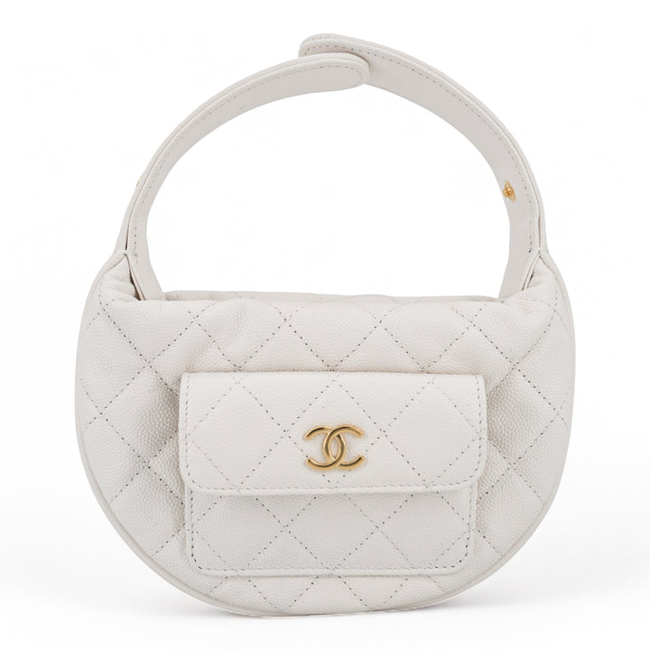 CHANEL 23B White Caviar Cargo Pouch with Handle