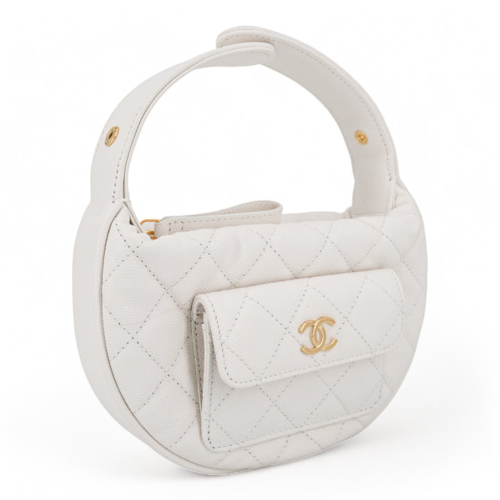 CHANEL 23B White Caviar Cargo Pouch with Handle - Dearluxe.com