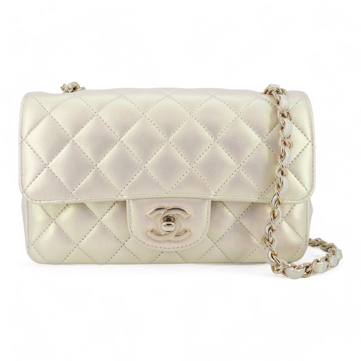 Chanel 21S Iridescent White Mini Flap Rectangle CC Quilted Chain Crossbody  Bag