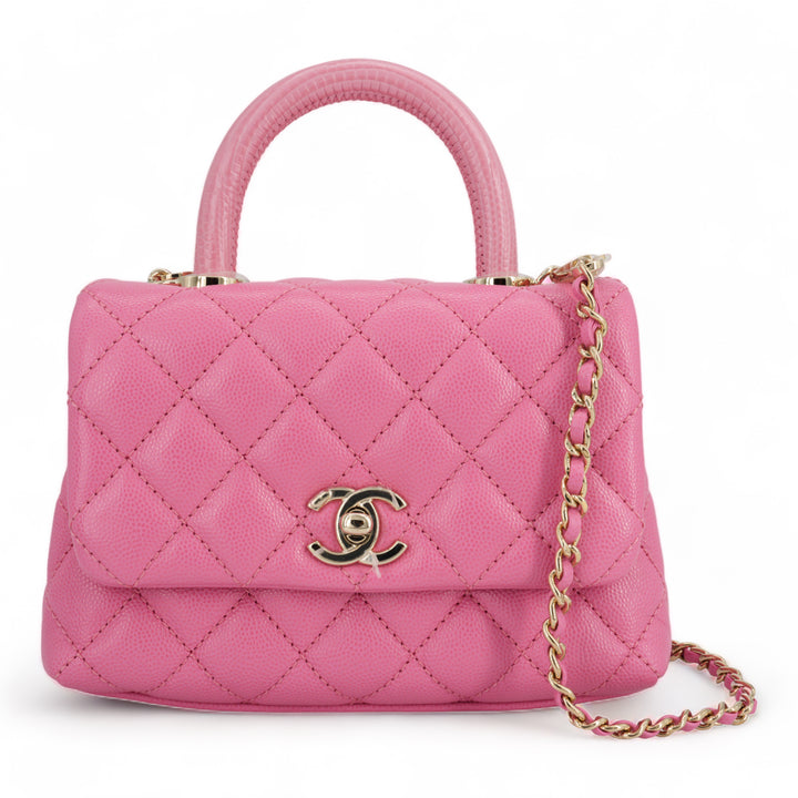 Chanel Small Coco Handle Quilted Black Caviar Lizard Embossed Handle G –  Coco Approved Studio