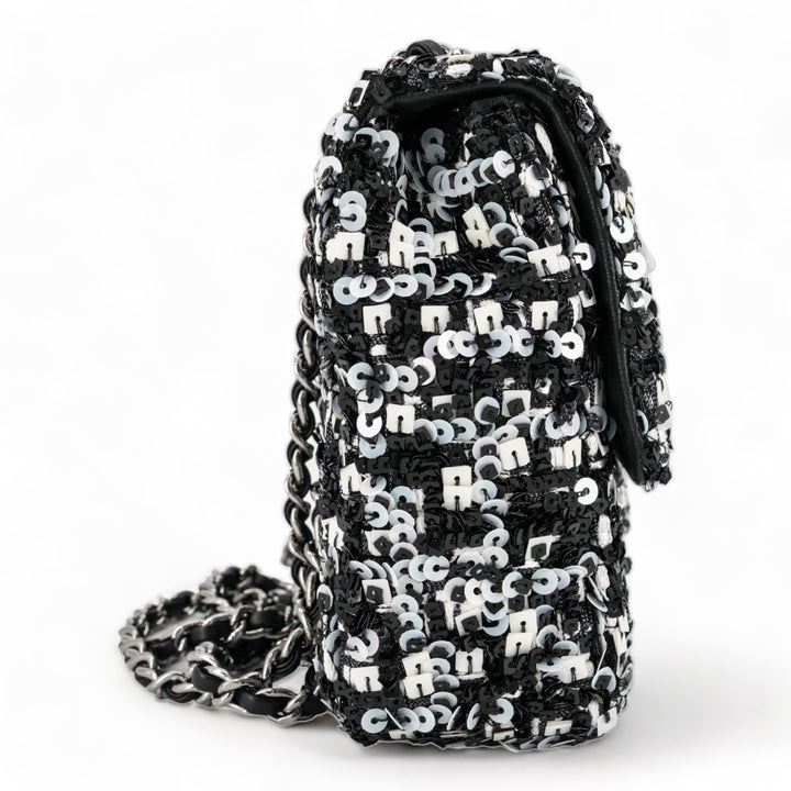 CHANEL 20K Black and White Sequin Mini Flap Bag - Dearluxe.com