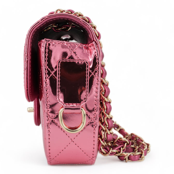 CHANEL 24C Pink Mirror Calfskin Mini Flap Bag with Star Coin Purse