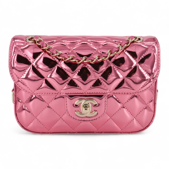 CHANEL 24C Pink Mirror Calfskin Mini Flap Bag with Star Coin Purse - Dearluxe.com