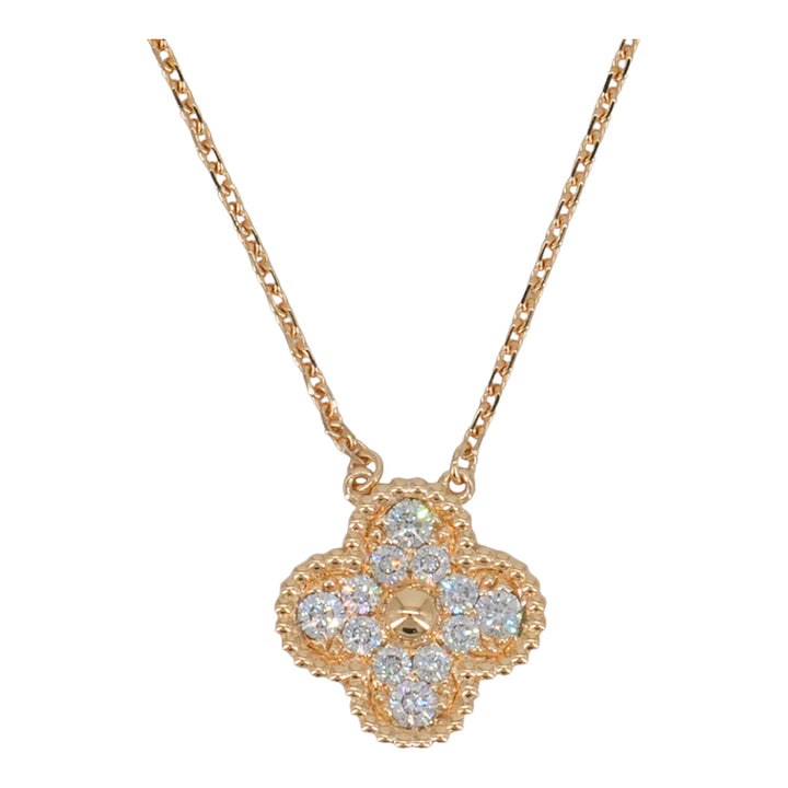 VAN CLEEF & ARPELS Pavé Diamond Vintage Alhambra Pendant Necklace 18K Yellow Gold - Dearluxe.com