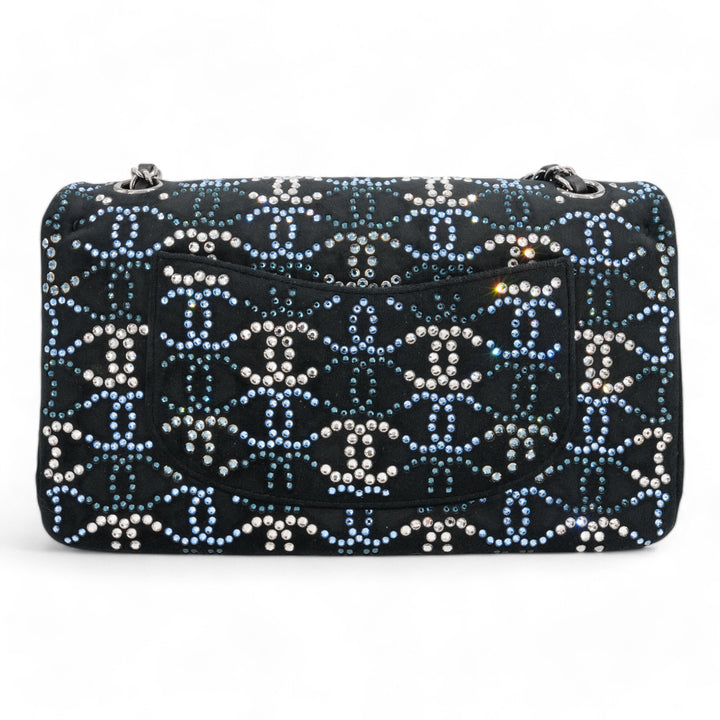 CHANEL CC Strass Swarovski Crystal Black Velvet Medium Classic Double Flap Bag - Dearluxe.com
