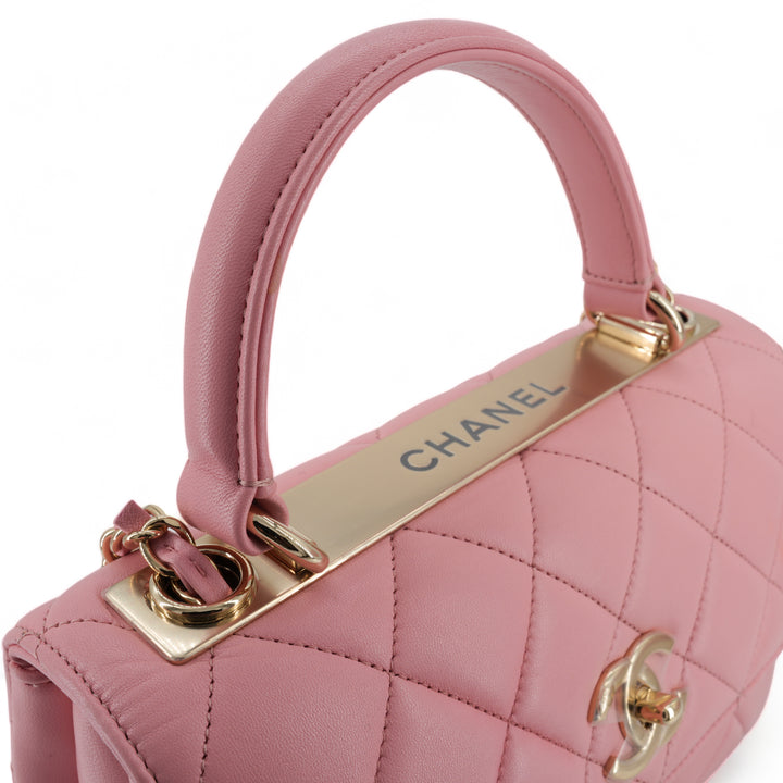 CHANEL Small Trendy CC Flap Bag with Top Handle in Pink Lambskin - Dearluxe.com